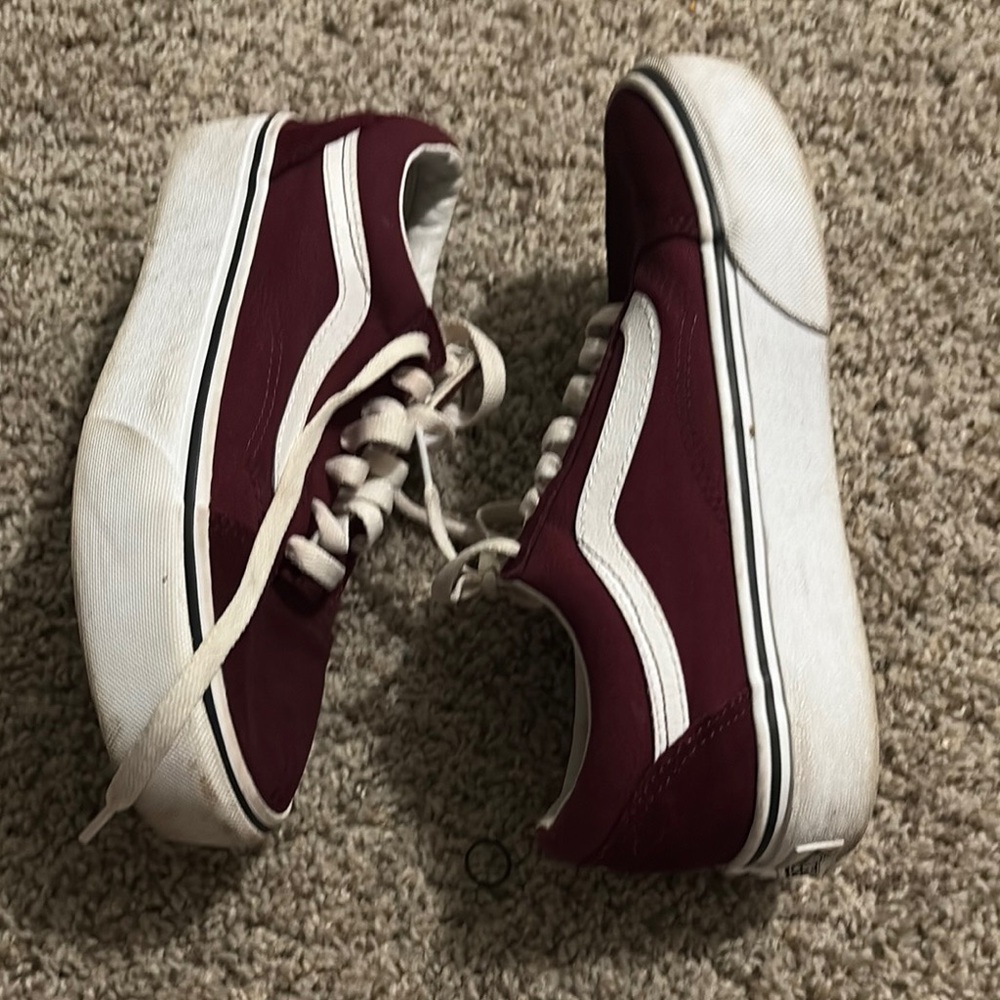 Vans Maroon and White Low-Top Sneakers